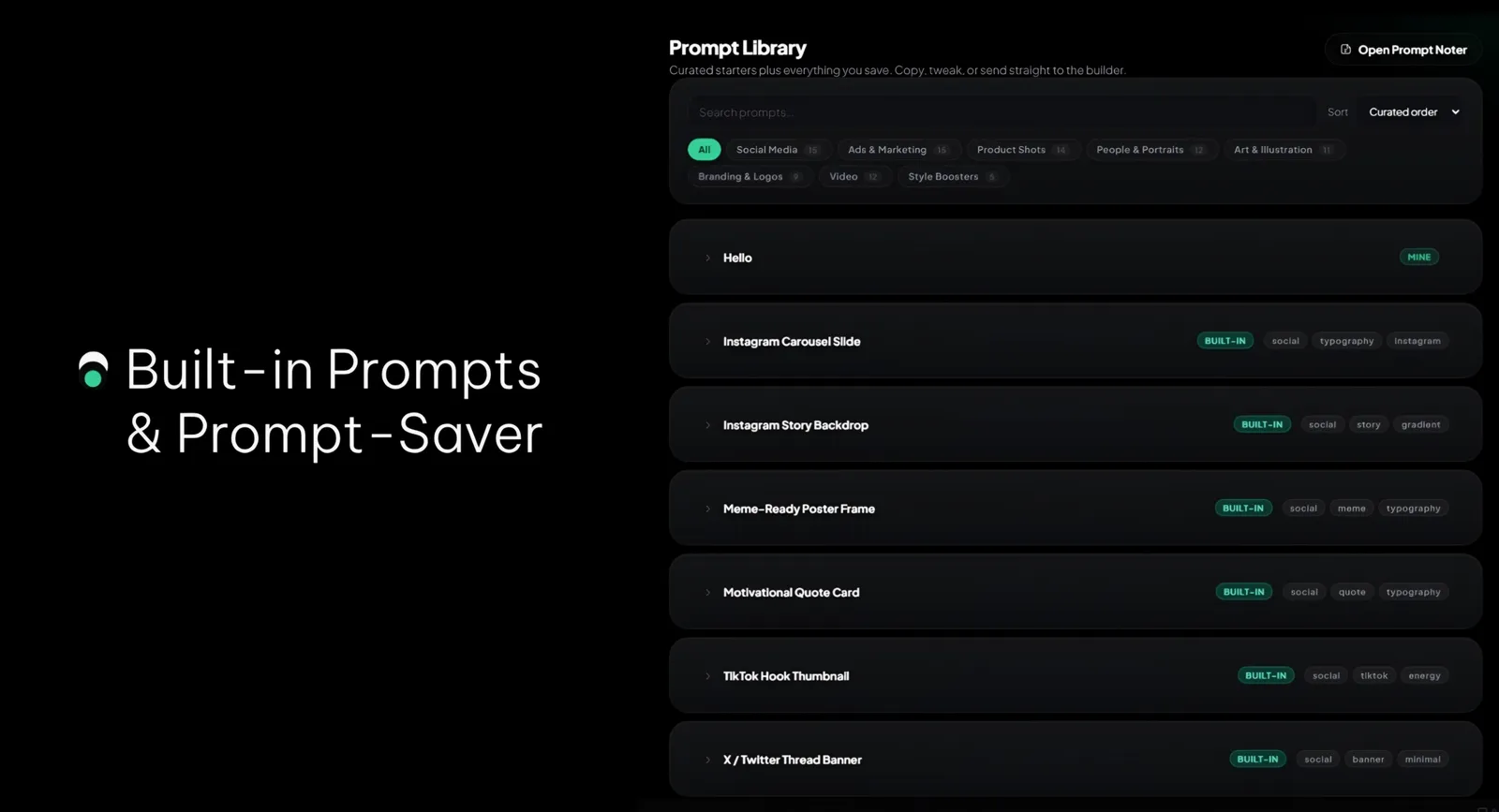 Prompt library with categories