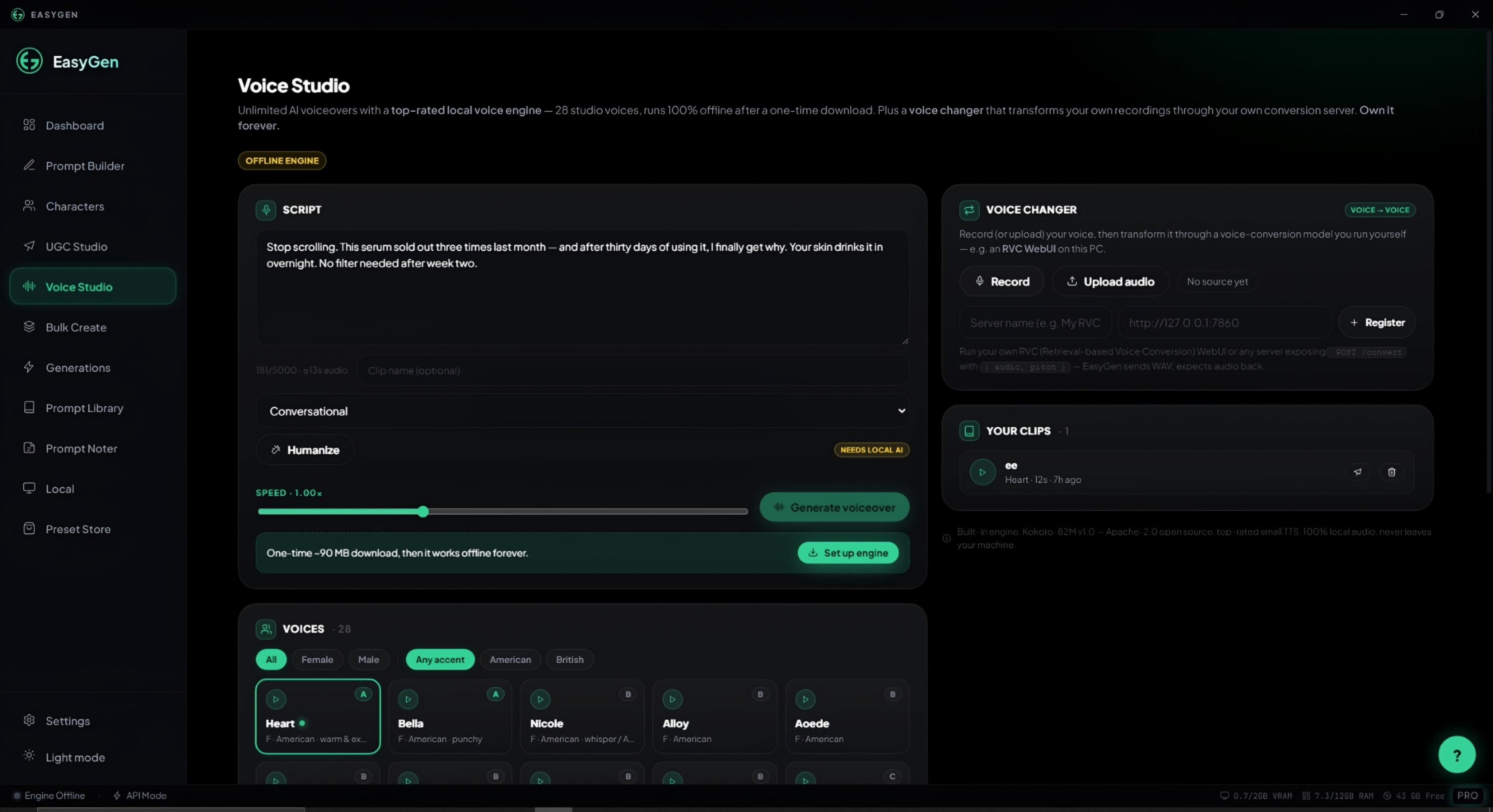 Voice Studio with script, voice changer and 28 voices